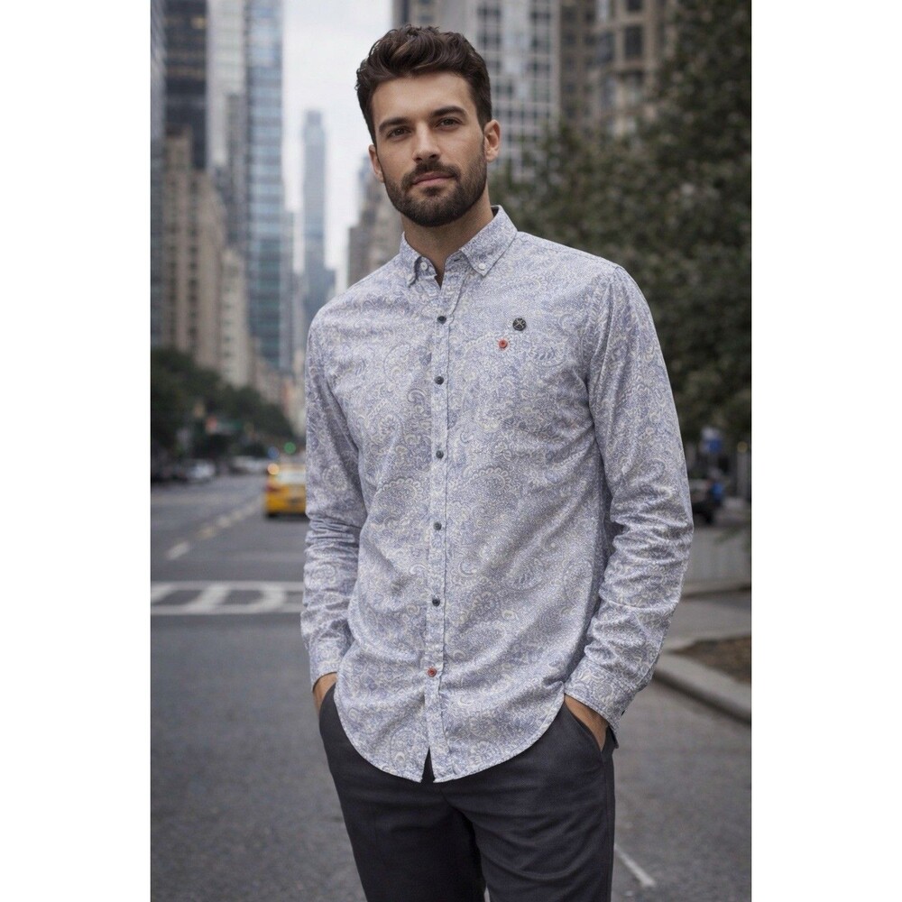 Genius 97 Blue Paisley Casual Button Down Shirt M